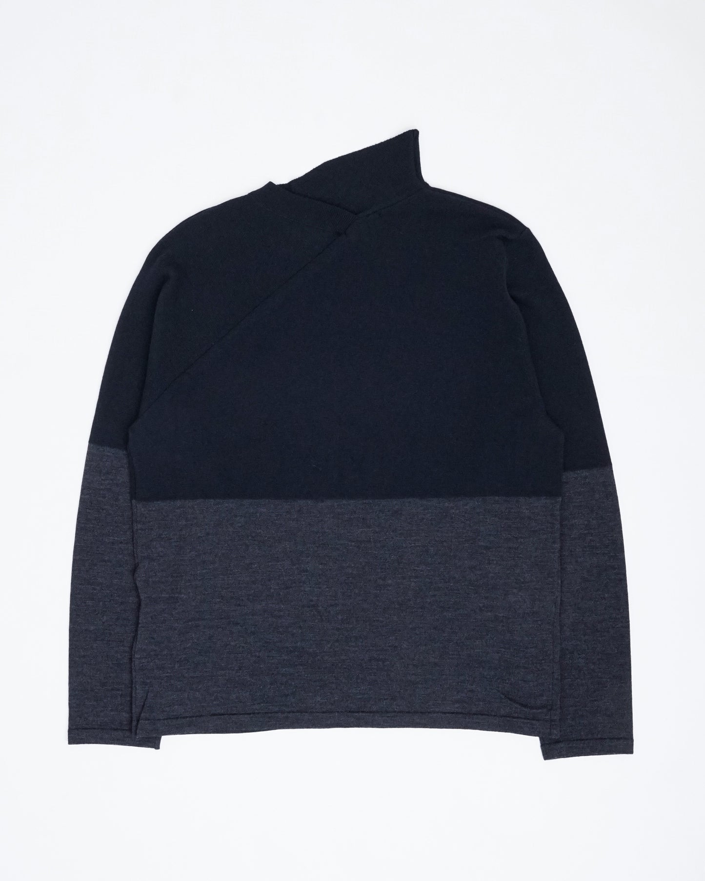 One Side High Neck Pullover(Navy×Navy)