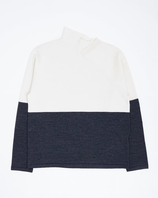 One Side High Neck Pullover(White×Navy)