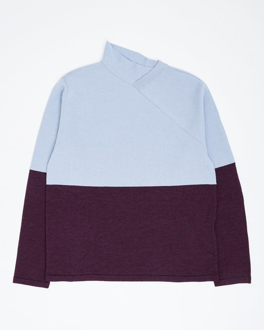 One Side High Neck Pullover(Light Blue×Purple)